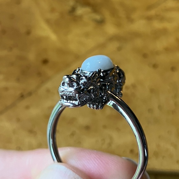 Natural Jade Sterling Silver Dragon Ring - Picture 1 of 8